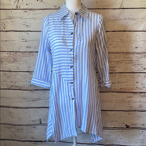 Steven Edwards Dresses & Skirts - Steven Edwards Blue/White Linen dress Small